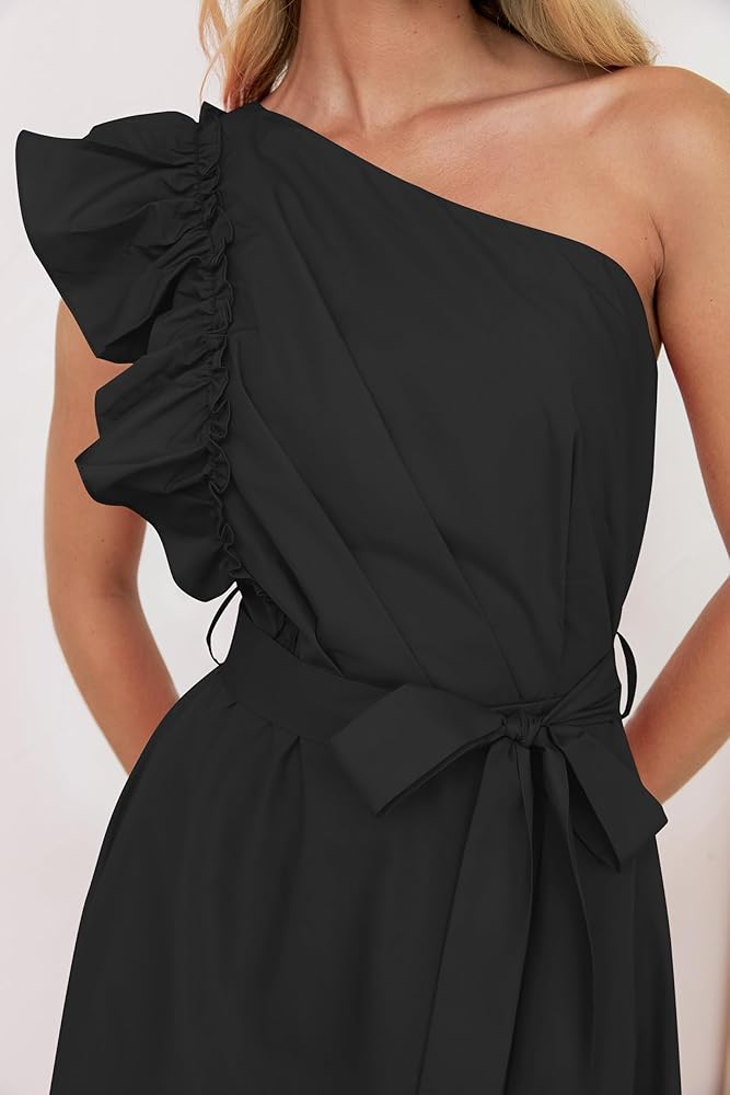 ZESICA Women's 2025 Summer One Shoulder Ruffle Dress